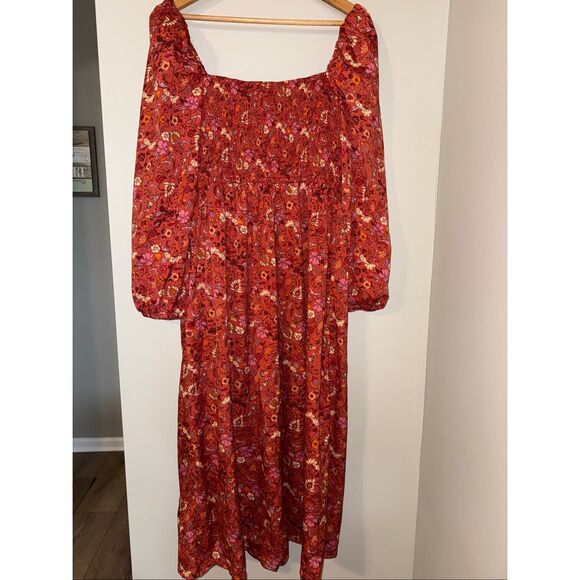 BOG Collective Size L Prairie Maxi Dress Orange Rust Floral Utah Mom Boho Modest - Picture 10 of 12